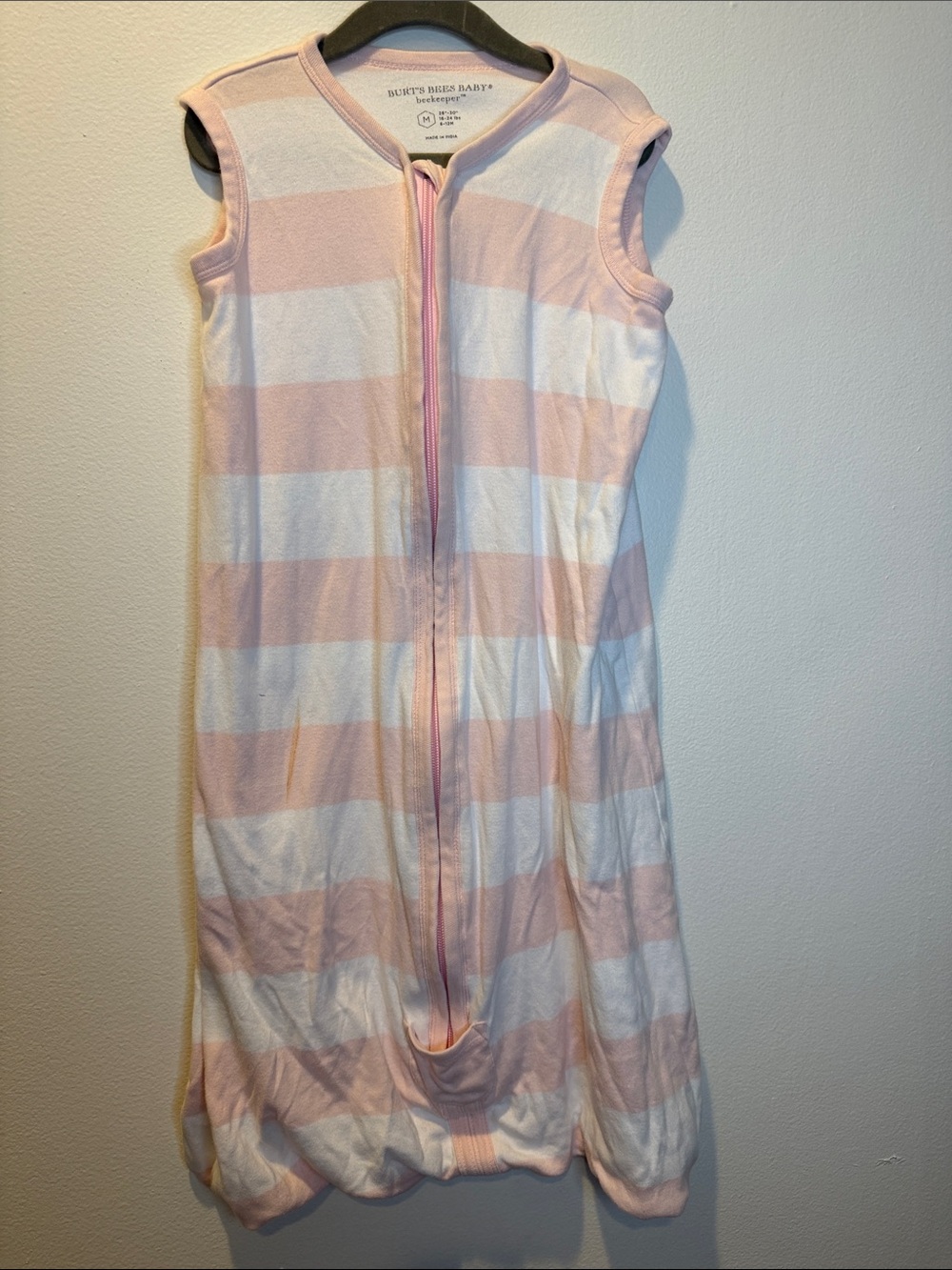 Burt's Bees Baby Pink & White Striped Sleeveless Zip Sleep Sack Dress 6-12 month